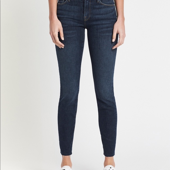 Frame Le Skinny de Jeanne Dark Denim Jeans with Raw Hem - Picture 2 of 8